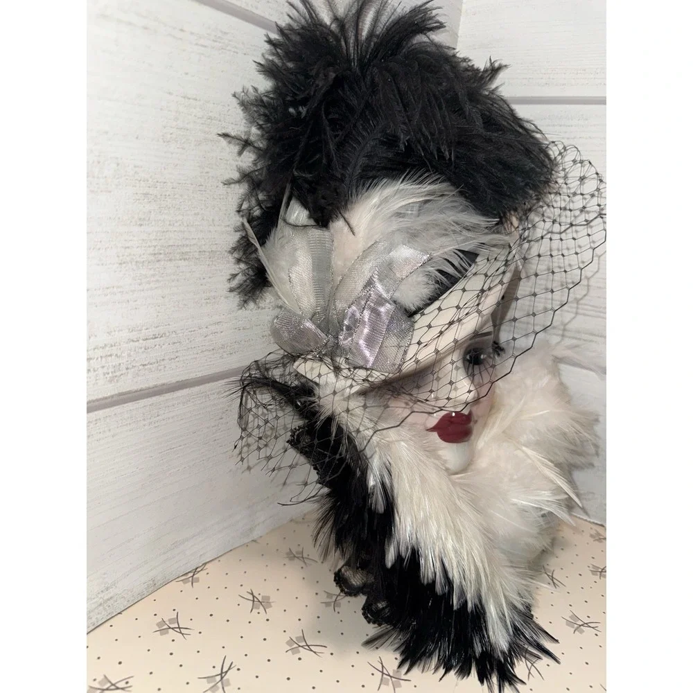 Unique Creations Art Deco Roaring 20s Lady Face Mask Wall Hanging Feather Hat